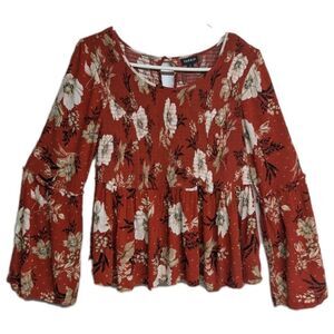 Torrid Top Women 0 Floral Red Babydoll Crinkle Gauze Midi Top Large Boho L